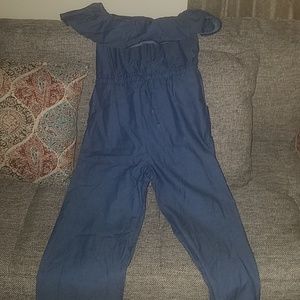 Off Shoulder Jean Jumpsuit